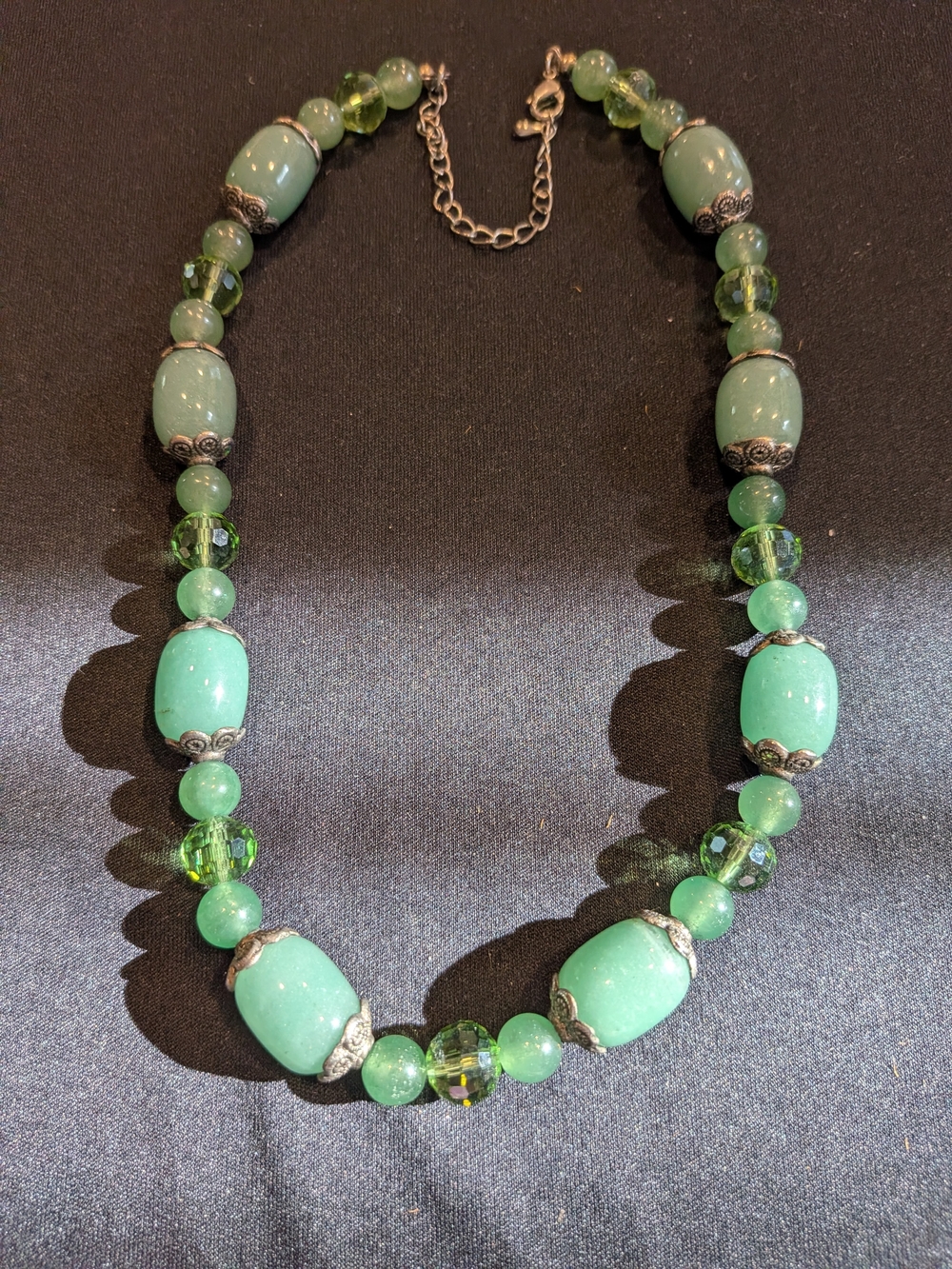 Jade Beaded Statement Necklace 9.5" With Glass Crystal - Women's Jewelry